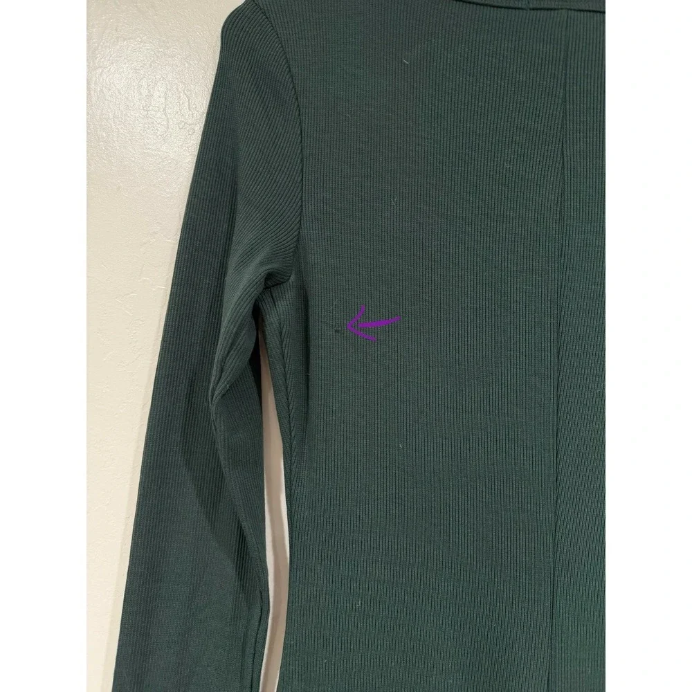 Marine Layer Women Green Ribbed Scoop Neck Long Sleeve Midi Bodycon Dress Small